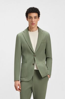 Slim-fit blazer in a micro-patterned cotton blend, Green