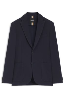 Blazer Slim en coton m&eacute;lang&eacute; &agrave; micro motif, Bleu fonc&eacute;