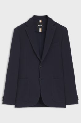 Slim-fit blazer in a micro-patterned cotton blend, Dark Blue
