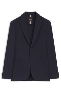 Slim-fit blazer in a micro-patterned cotton blend, Dark Blue