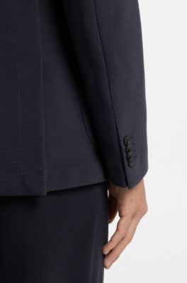 Slim-fit blazer in a micro-patterned cotton blend, Dark Blue