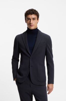 Slim-fit blazer in a micro-patterned cotton blend, Dark Blue