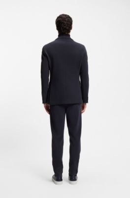 Slim-fit blazer in a micro-patterned cotton blend, Dark Blue