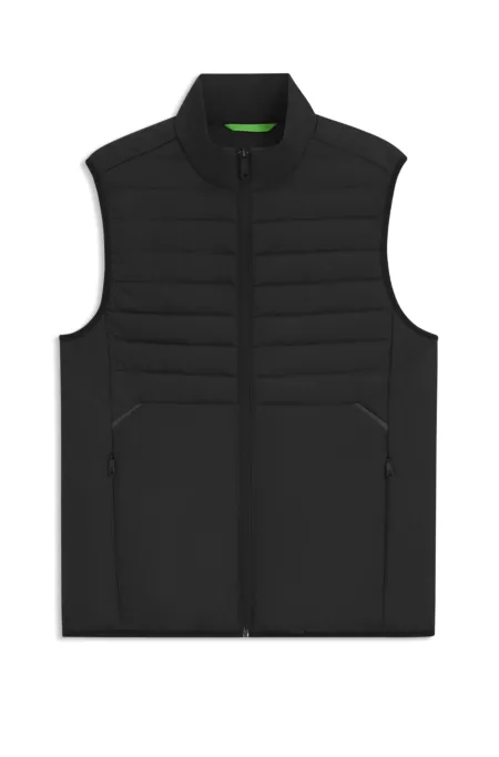 Water-repellent gilet with decorative reflective accents