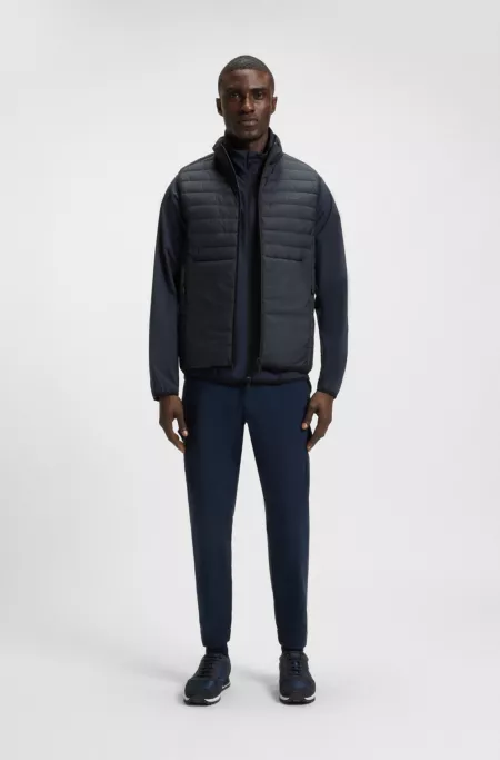 Water-repellent gilet with decorative reflective accents