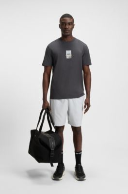 Relaxed-fit T-shirt in stretch cotton with photo print, Dark Grey