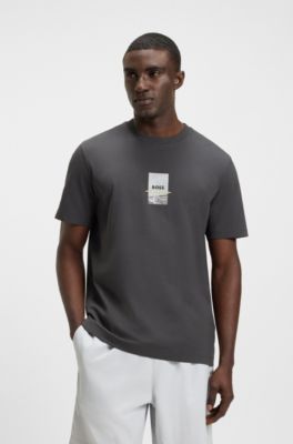 Relaxed-fit T-shirt in stretch cotton with photo print, Dark Grey