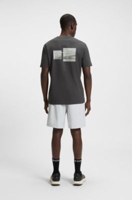 Relaxed-fit T-shirt in stretch cotton with photo print, Dark Grey