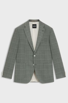 Regular-fit blazer in a checked wool blend, Green
