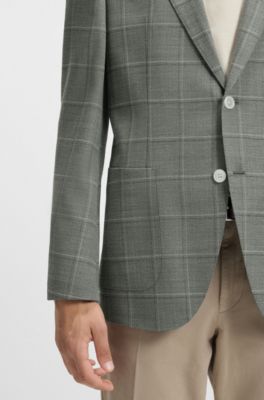 Regular-fit blazer in a checked wool blend, Green