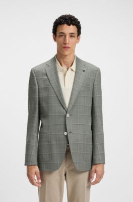 Regular-fit blazer in a checked wool blend, Green