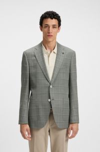 Regular-fit blazer van een geruite wolmix, Groen