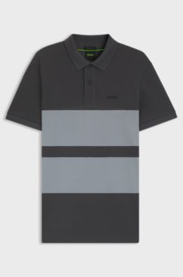 Cotton-piqu&eacute; polo shirt with block stripes, Grey