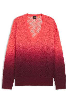 V-neck knitted sweater with degrad&eacute; effect, Red