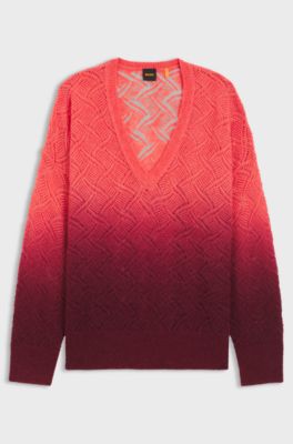 Maglione con scollo a V ed effetto d&eacute;grad&eacute;, Rosso