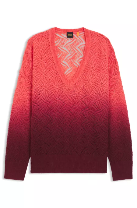 V-neck knitted sweater with degradé effect