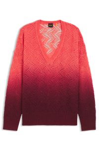 V-neck knitted sweater with degradé effect, Red