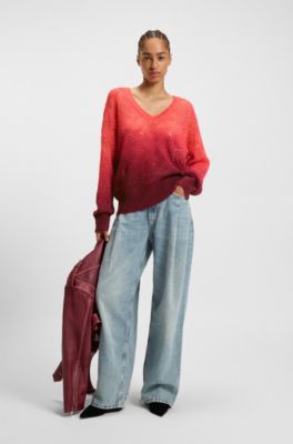 V-neck knitted sweater with degrad&eacute; effect, Red