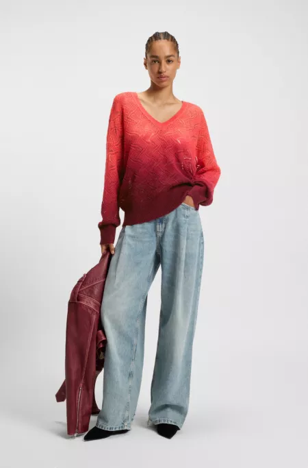 V-neck knitted sweater with degradé effect