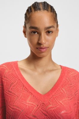 V-neck knitted sweater with degrad&eacute; effect, Red