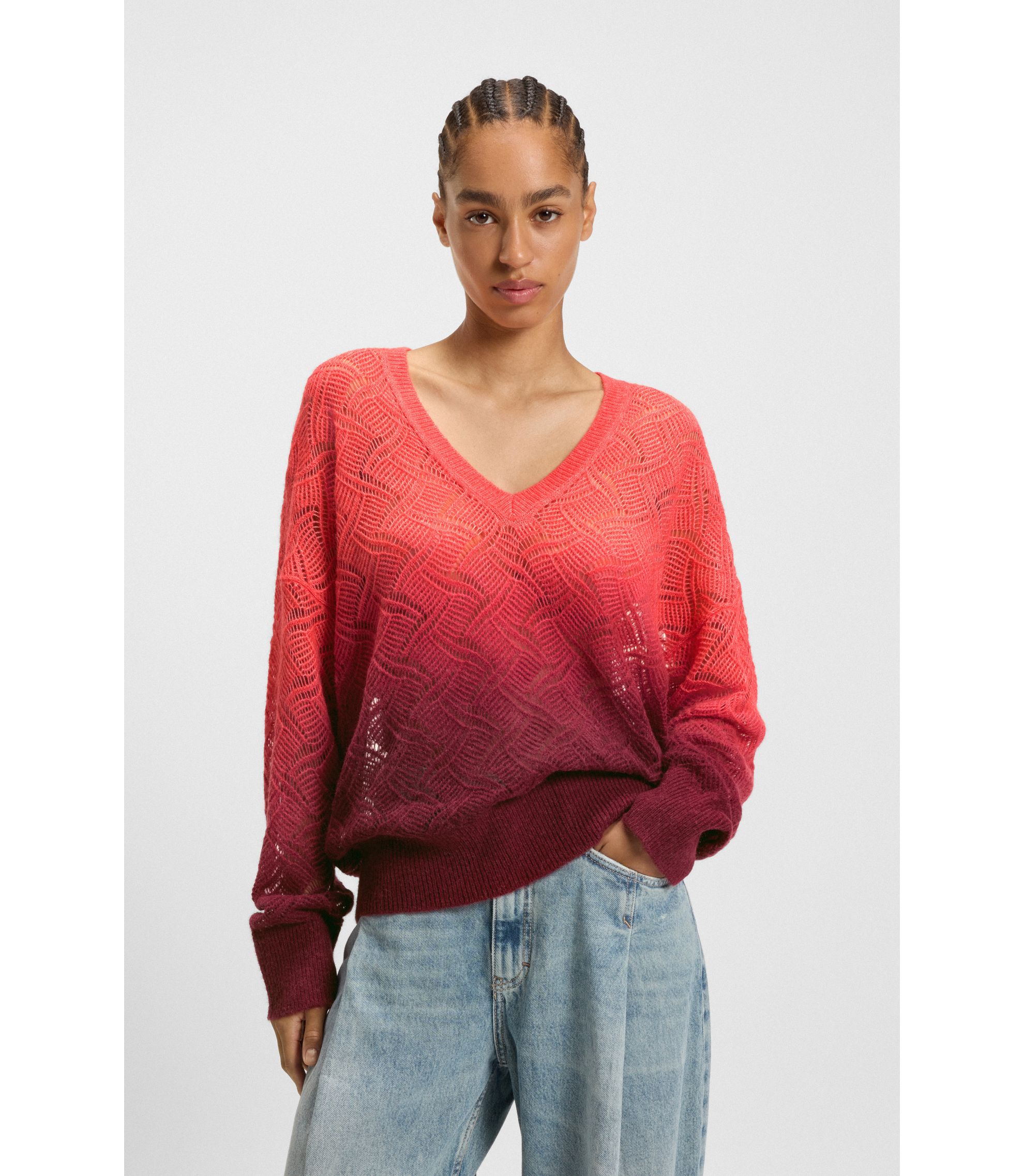 Strickpullover mit V-Ausschnitt und Dégradé-Effekt