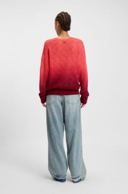 V-neck knitted sweater with degrad&eacute; effect, Red