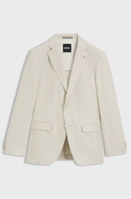 Slim-fit blazer in checked wool, silk and linen, Natural