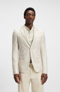 Slim-fit geruite blazer van wol, zijde en linnen, Naturel