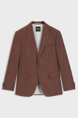 Slim-fit blazer in patterned stretch fabric, Brown