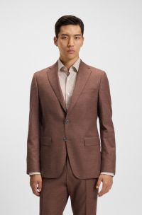 Slim-fit blazer in patterned stretch fabric, Brown