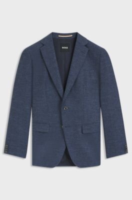 Slim-fit blazer in patterned stretch fabric, Dark Blue