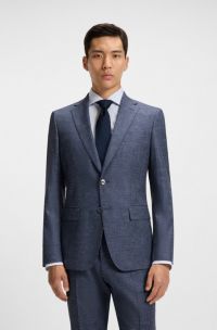 Slim-Fit Sakko aus gemustertem Stretch-Gewebe, Dunkelblau