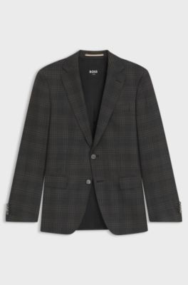 Slim-Fit Sakko aus karierter Schurwolle, Schwarz gemustert