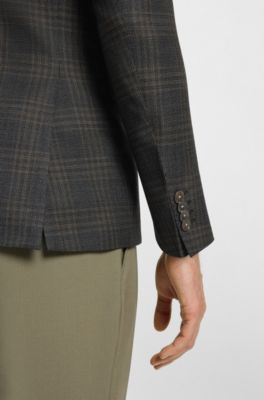 Slim-fit blazer in checked virgin wool, Black Patterned