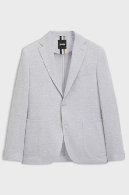 Slim-fit blazer in a houndstooth cotton blend, Silver