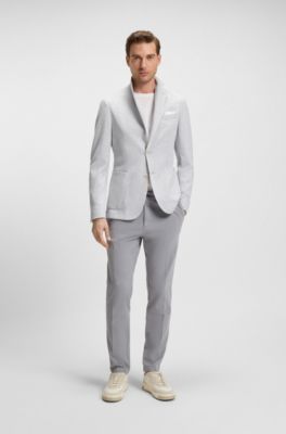 Slim-fit blazer in a houndstooth cotton blend, Silver