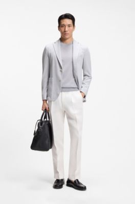 Slim-fit blazer in a houndstooth cotton blend, Silver