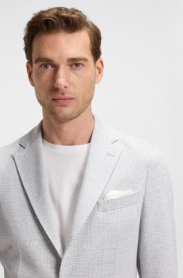 Slim-fit blazer in a houndstooth cotton blend, Silver