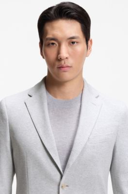 Slim-fit blazer in a houndstooth cotton blend, Silver
