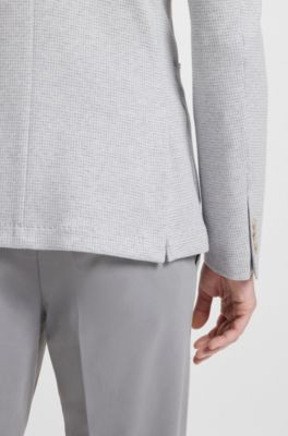 Slim-fit blazer in a houndstooth cotton blend, Silver