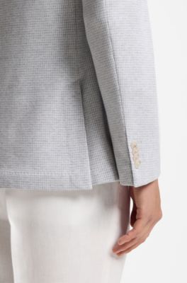 Slim-fit blazer in a houndstooth cotton blend, Silver