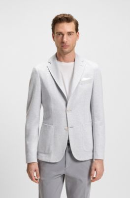 Slim-fit blazer in a houndstooth cotton blend, Silver
