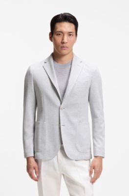 Slim-fit blazer in a houndstooth cotton blend, Silver