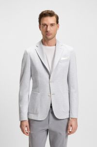 Slim-fit blazer in a houndstooth cotton blend, Silver