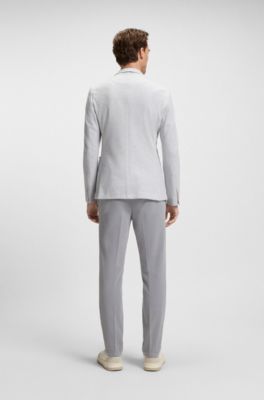 Slim-fit blazer in a houndstooth cotton blend, Silver