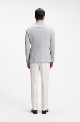 Slim-fit blazer in a houndstooth cotton blend, Silver
