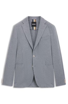 Slim-fit blazer in a houndstooth cotton blend, Light Blue
