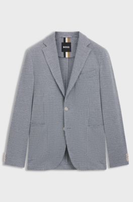 Slim-fit blazer in a houndstooth cotton blend, Light Blue
