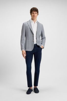 Slim-fit blazer in a houndstooth cotton blend, Light Blue