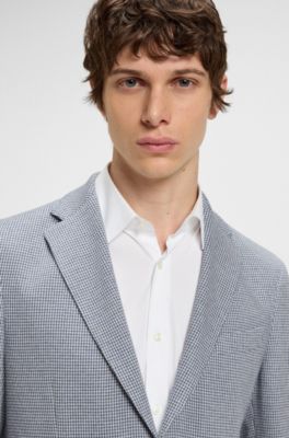 Slim-fit blazer in a houndstooth cotton blend, Light Blue